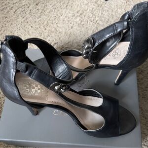 Pre Owned Black Leather Ankle Strap Vince Camuto Size 8M/38